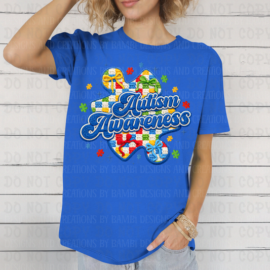 Faux Yarn Autism Awareness Puzzle Piece