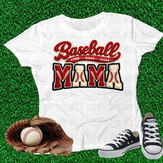 Faux Yarn Baseball Mama in Red and White