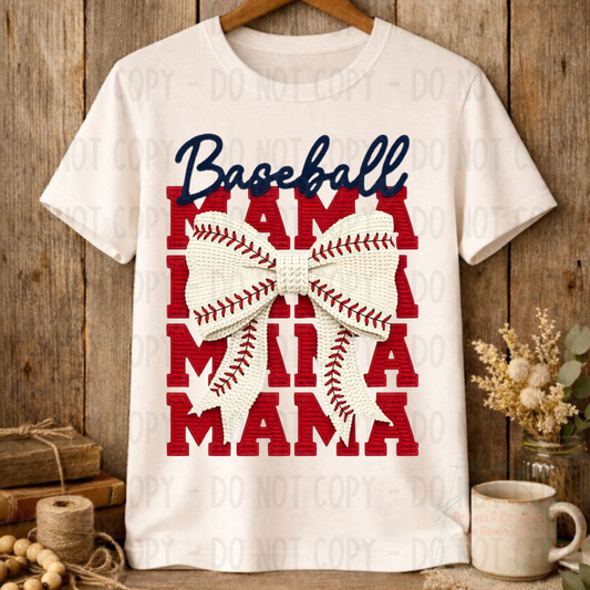 Faux Yarn Baseball Mama with Bow