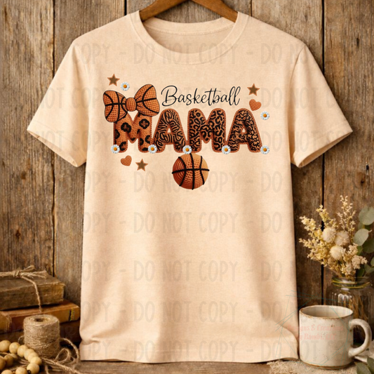 Faux Yarn Basketball Mama with Bow and Leopard