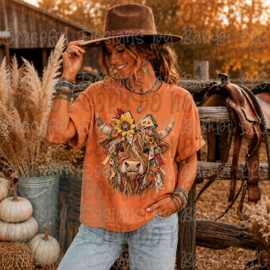 Faux Yarn Fall Sunflower Highland Cow