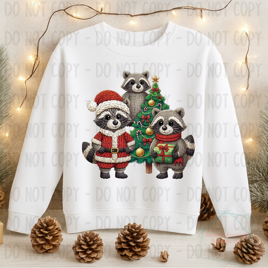 Faux Yarn Festive Trio Raccoons