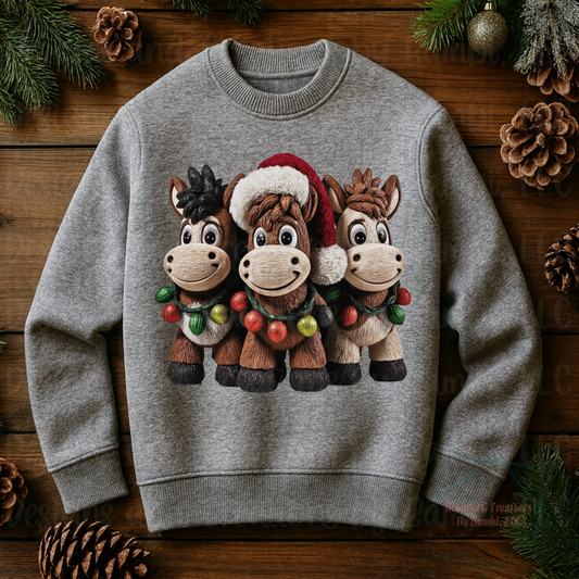 Faux Yarn Festive Trio of Horses Christmas