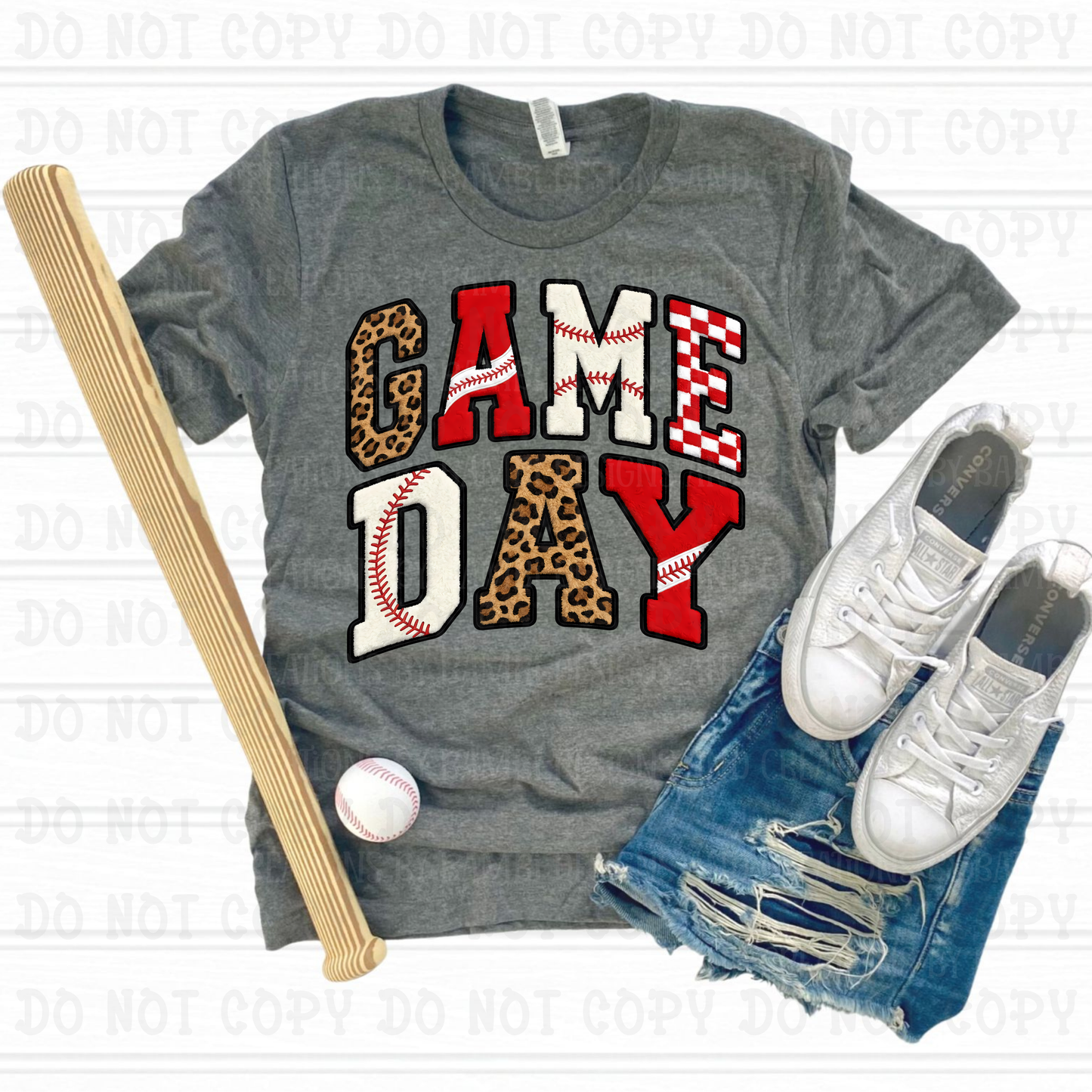 Faux Yarn Game Day in Red-White-and Leopard Font