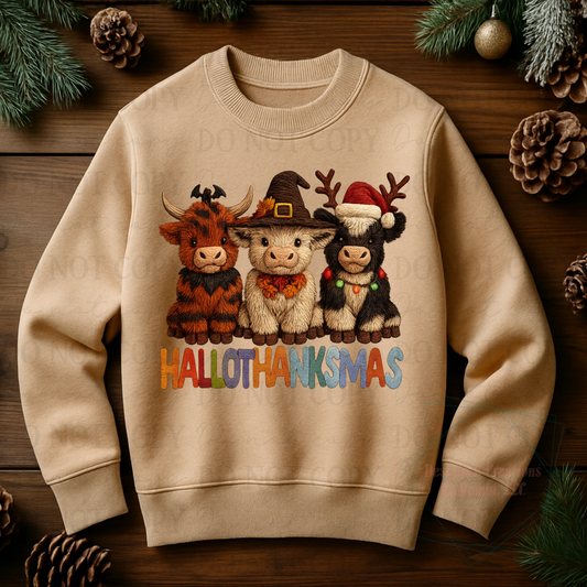 Faux Yarn Highland Cow Hallothanksmas