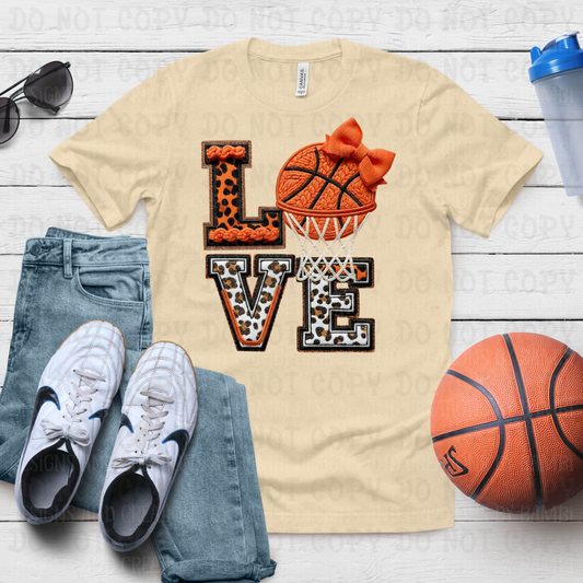 Faux Yarn LOVE Basketball in Leopard Font