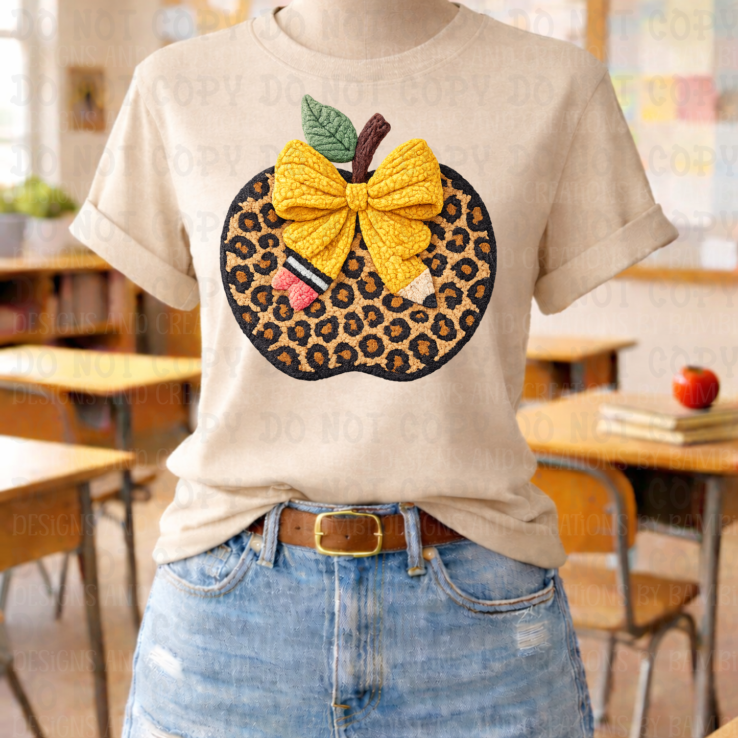 Faux Yarn Leopard Apple with Pencil Bow