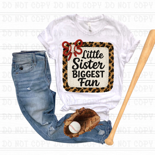 Faux Yarn Little Sister Biggest Fan Baseball
