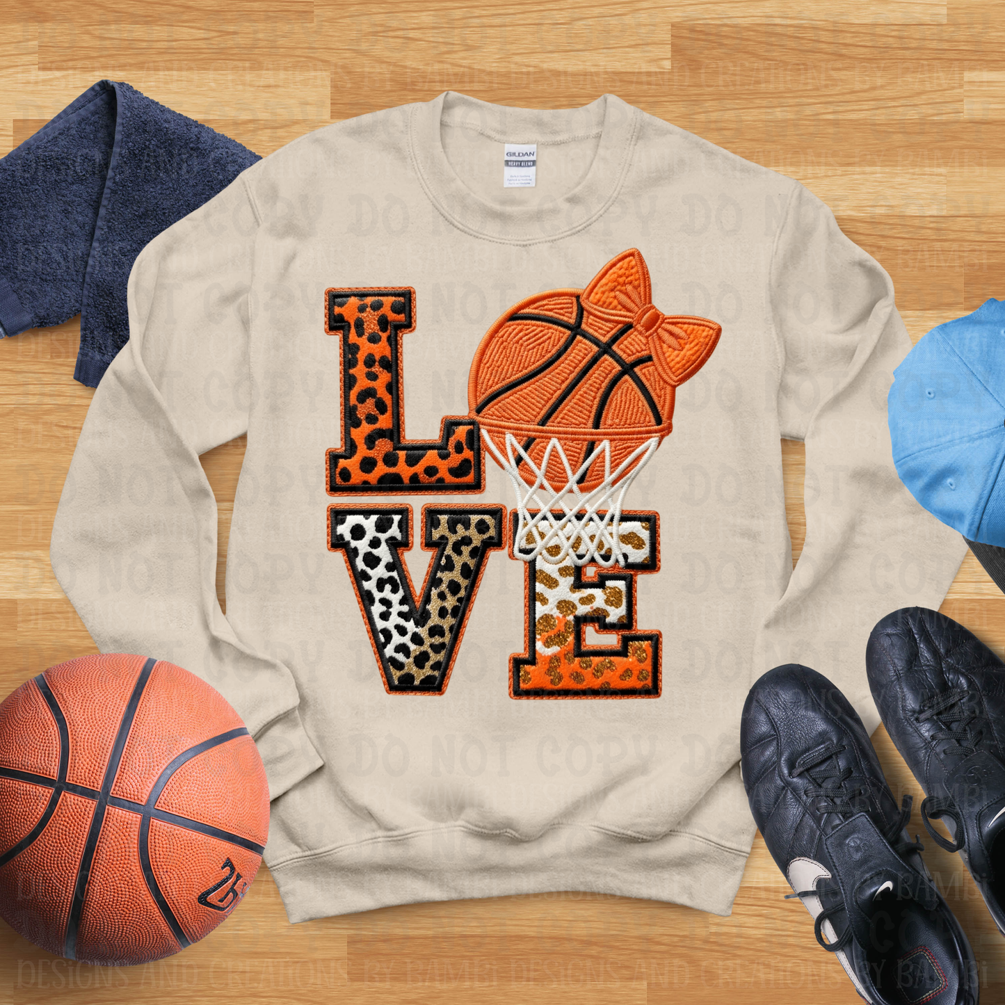 Faux Yarn LOVE Basketball with Leopard and Goal