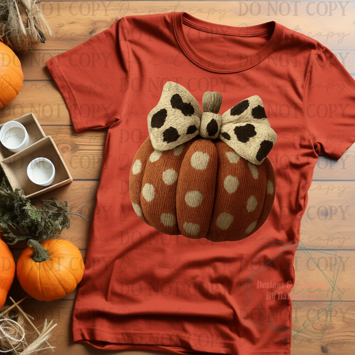 Faux Yarn Polka Dot Pumpkin with Cow Print Bow