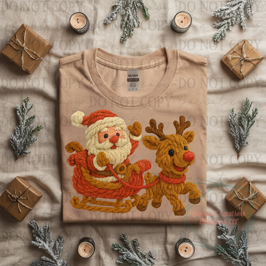 Faux Yarn Santa Sleigh and Reindeer