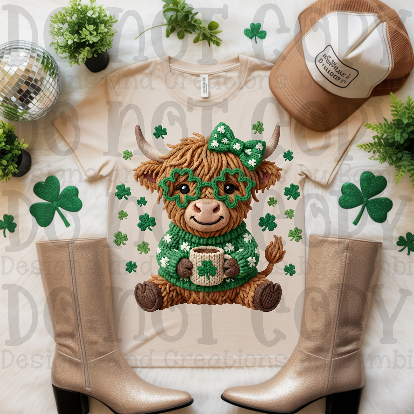 Faux Yarn St. Patrick's Highland Cow
