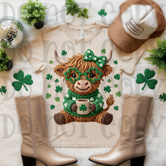 Faux Yarn St. Patrick's Highland Cow