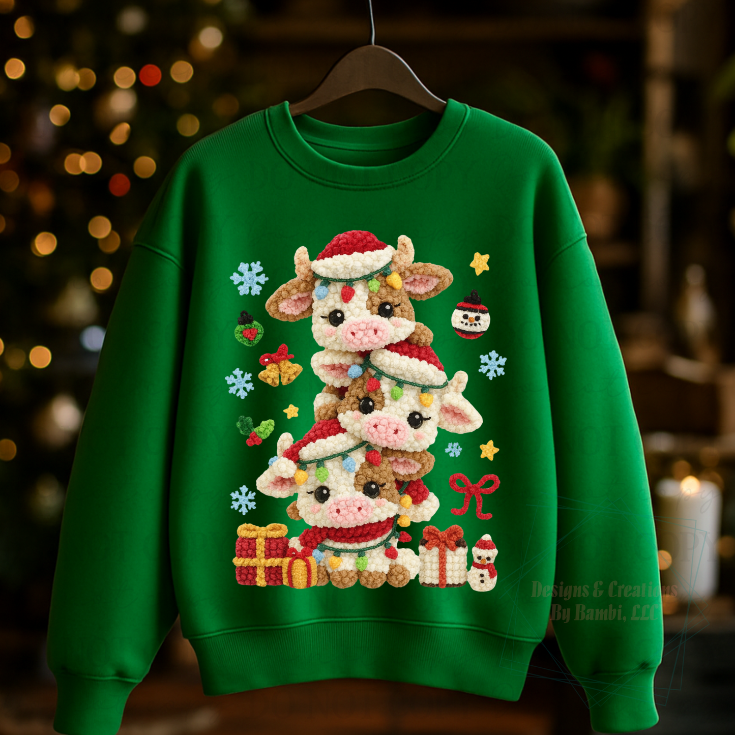 Faux Yarn Stacked Christmas Cows