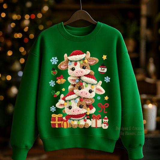 Faux Yarn Stacked Christmas Cows
