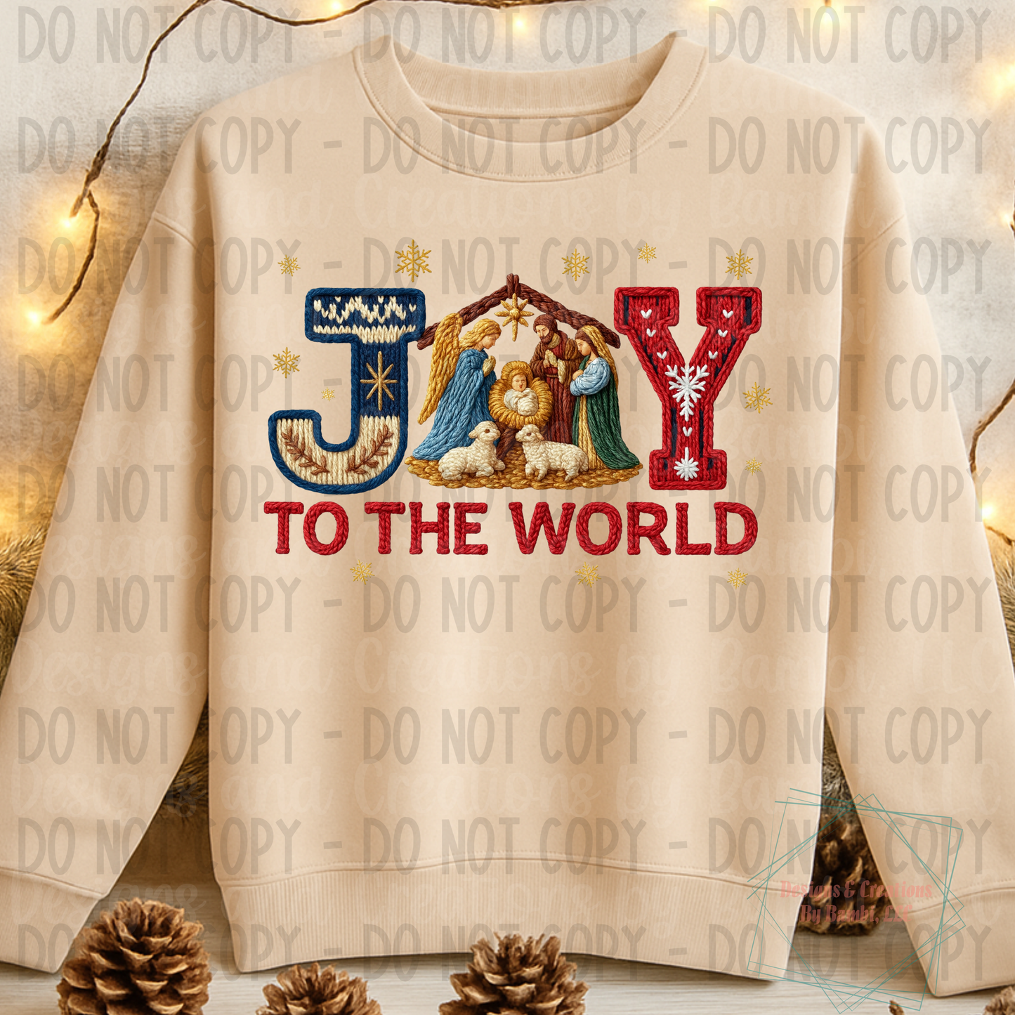 Faux Yarn/Embroidery Joy To The World Version 2