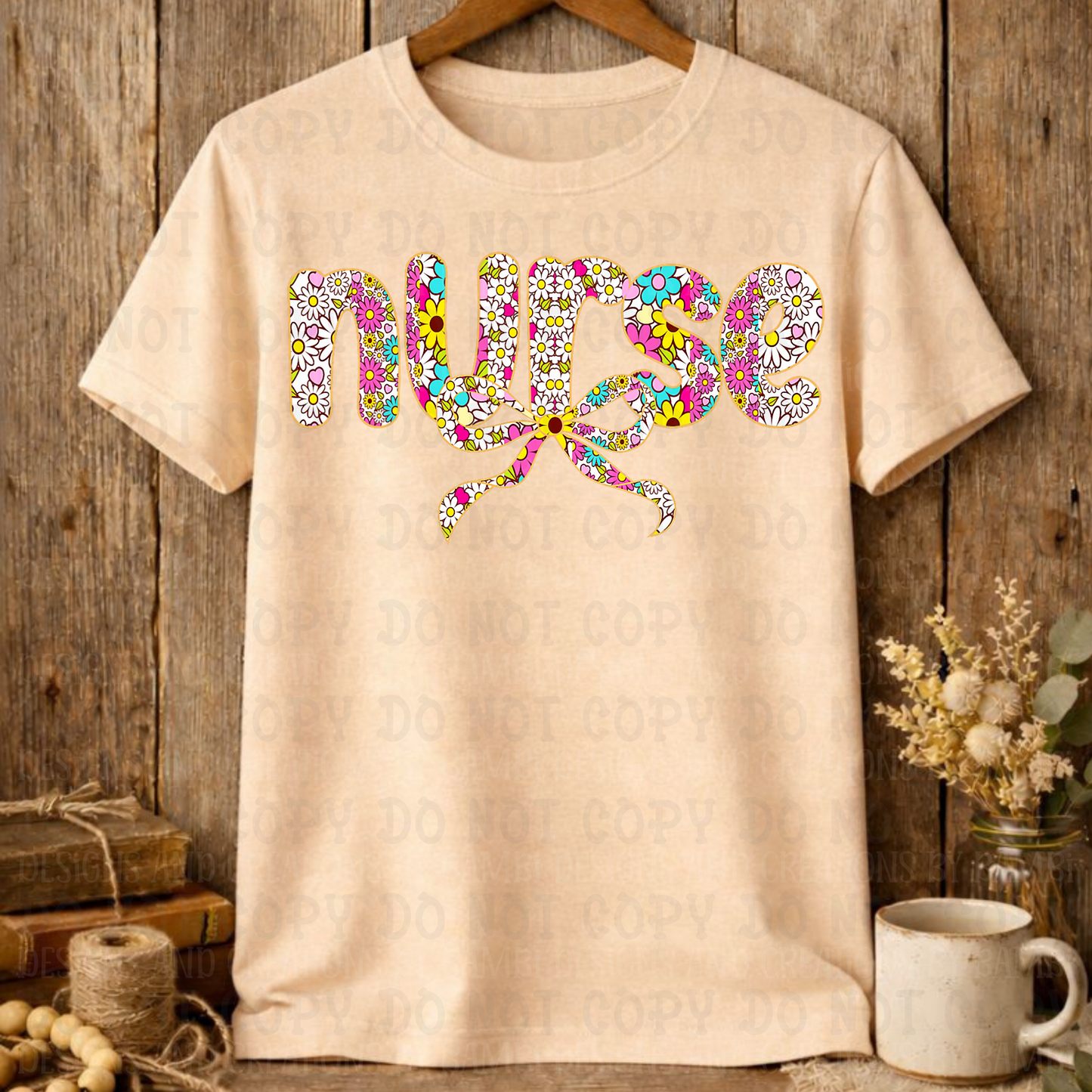 Floral Font Nurse with Bow