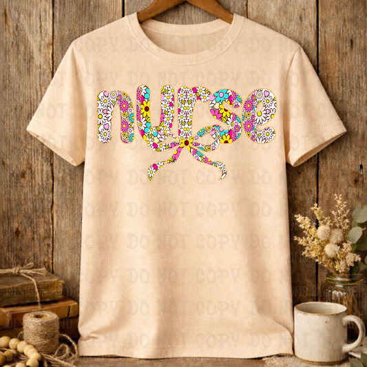 Floral Font Nurse with Bow