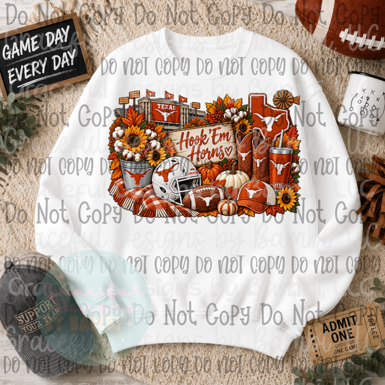 Faux Embroidery Football-Fall-Longhorns