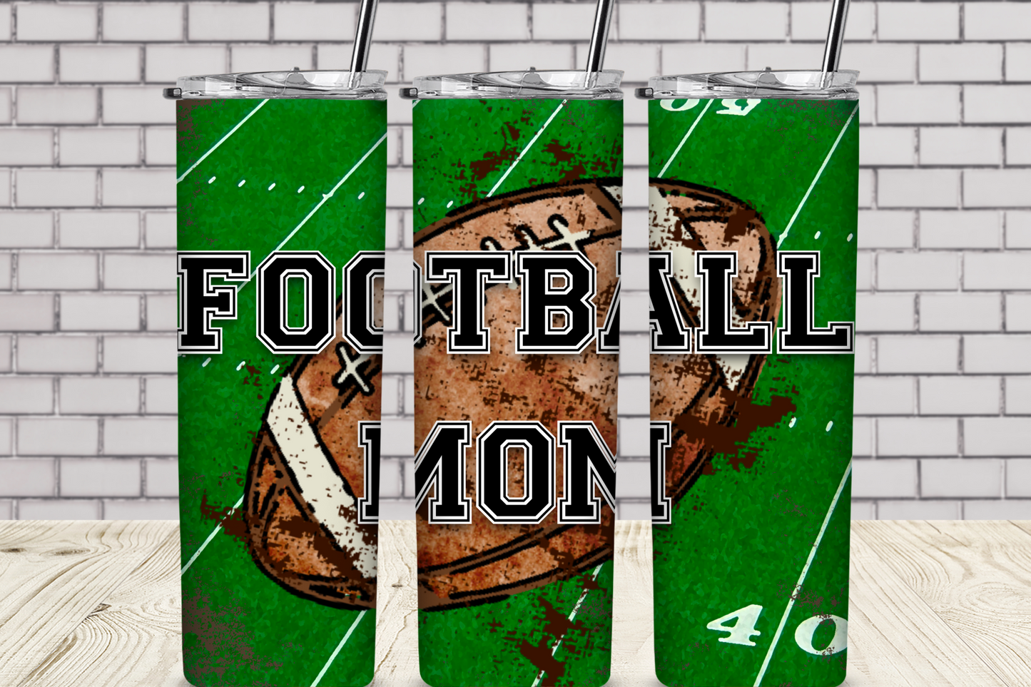 Football Mom with Turf 20 oz Skinny Sublimation Tumbler