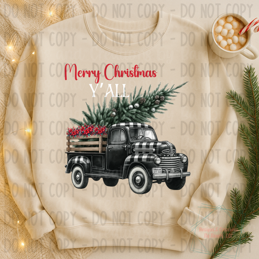 Gingham Christmas Truck Merry Christmas