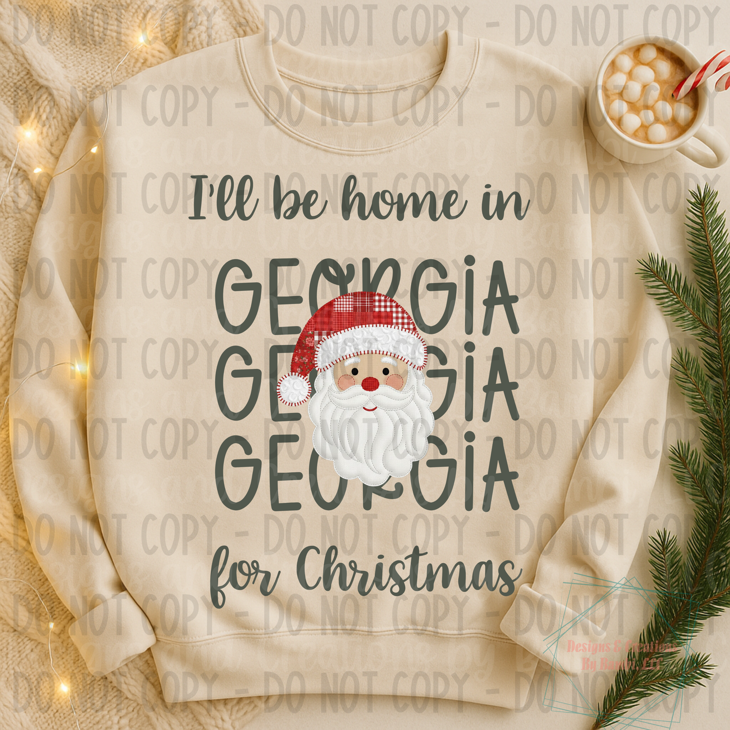 I'll Be Home in States Santa Face with Sage Green Font Digital Bundle