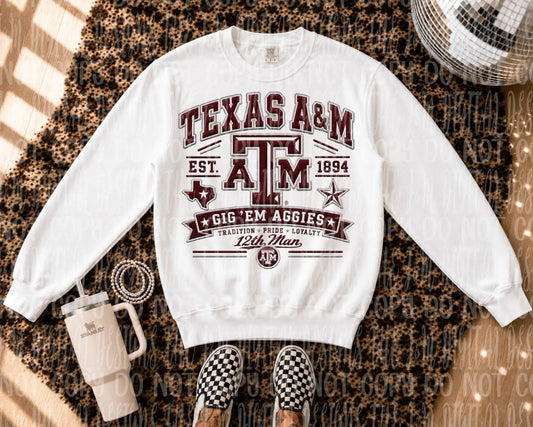 Faux Embroidery Gig Em Aggies