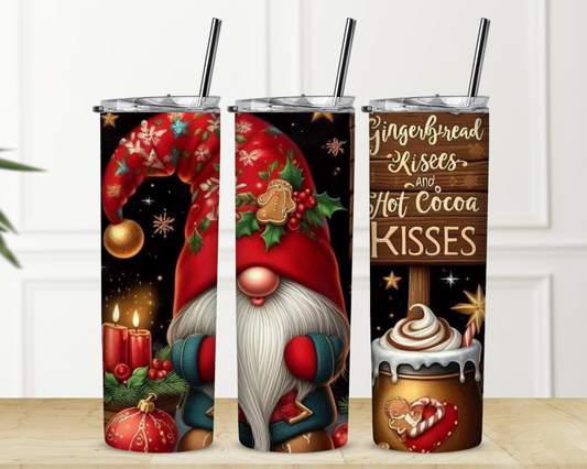 Gnome Gingerbread Kisses and Hot Cocoa 20 oz Skinny Sublimation Tumbler