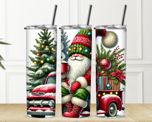 Gnome Truck Tree Christmas 20 oz Skinny Sublimation Tumbler