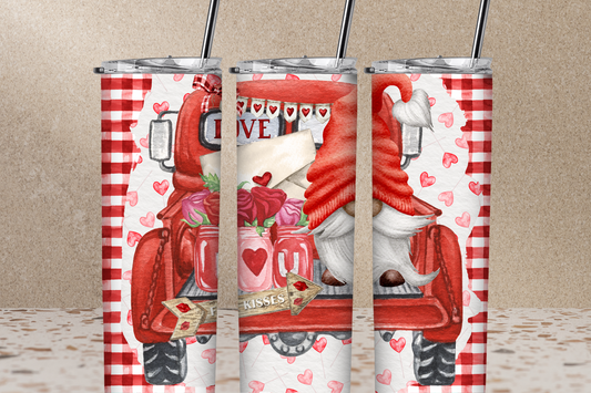 Gnome Valentine Truck 20 oz Skinny Sublimation Tumbler