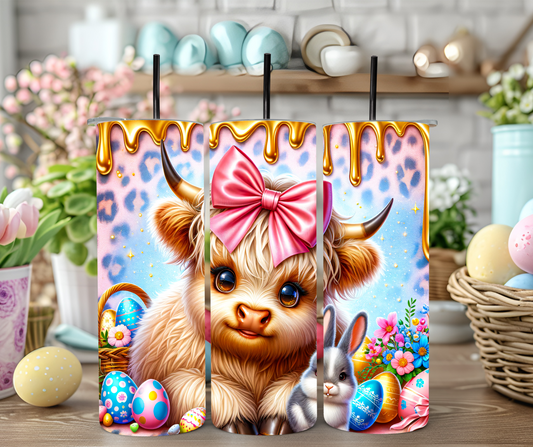 Gold Leopard Easter Highland Cow 20oz Sublimation Tumbler