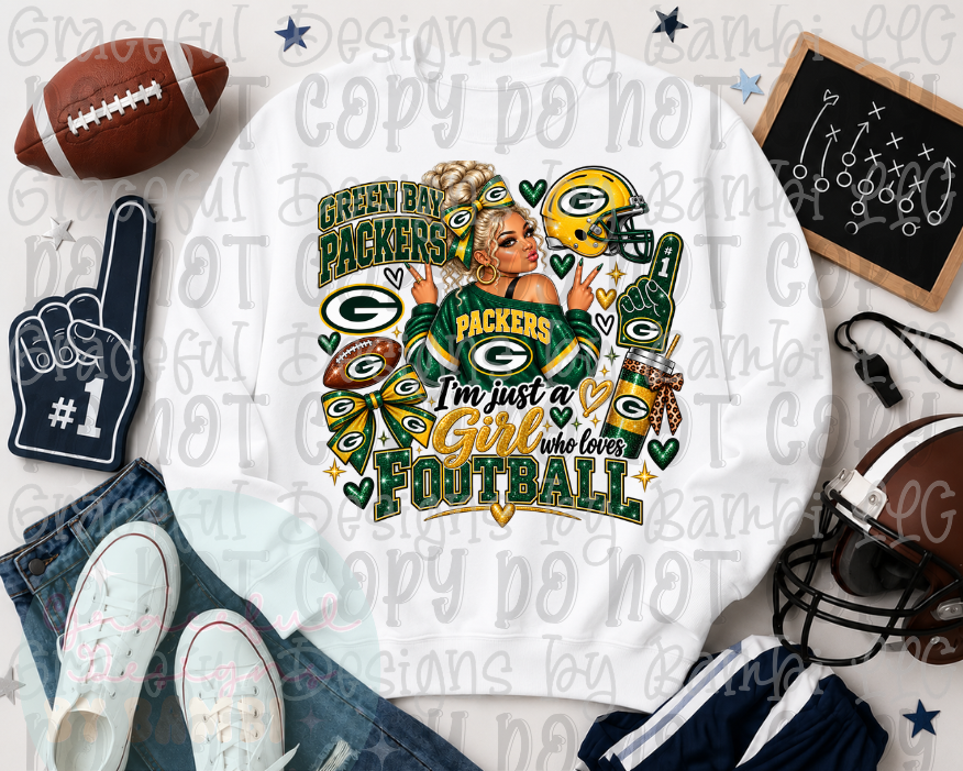 Faux Glitter Green Bay Girl Who Loves Football Blonde Hair