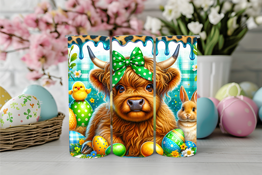 Green Leopard Easter Highland Cow 20oz Sublimation Tumbler