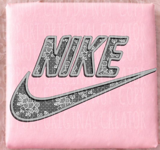 Faux Grey Lace Nike Floral with Faux Embroidery Outline Version 1