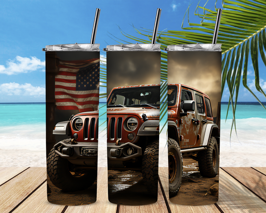 Grit and Mud Jeep Wrangler 20 oz Skinny Sublimation Tumbler