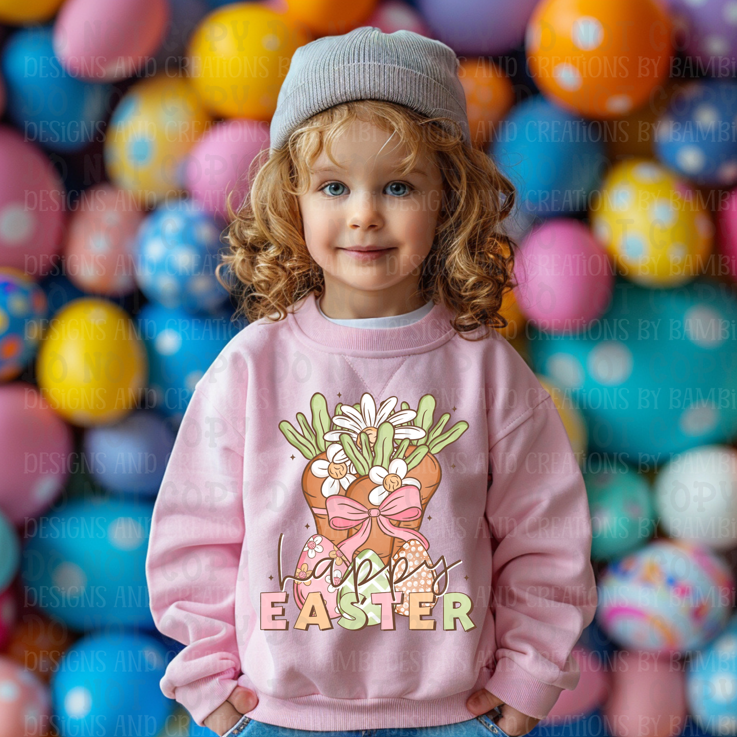 Happy Easter with Eggs and Carrots
