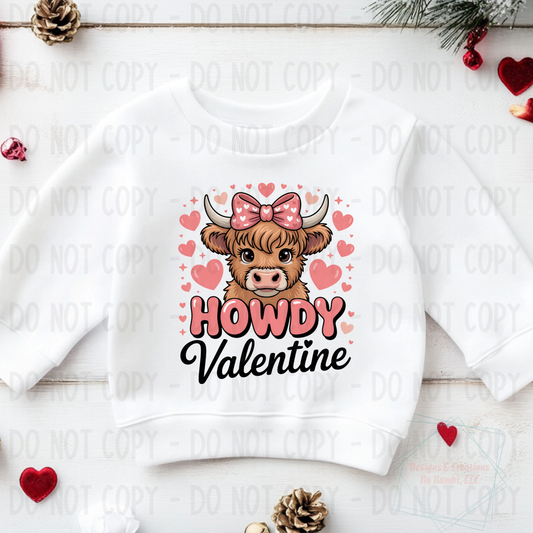 Highland Cow Pink Howdy Valentine