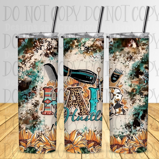 Hair Hustler with Cow Print 20 oz Skinny Sublimation Tumbler