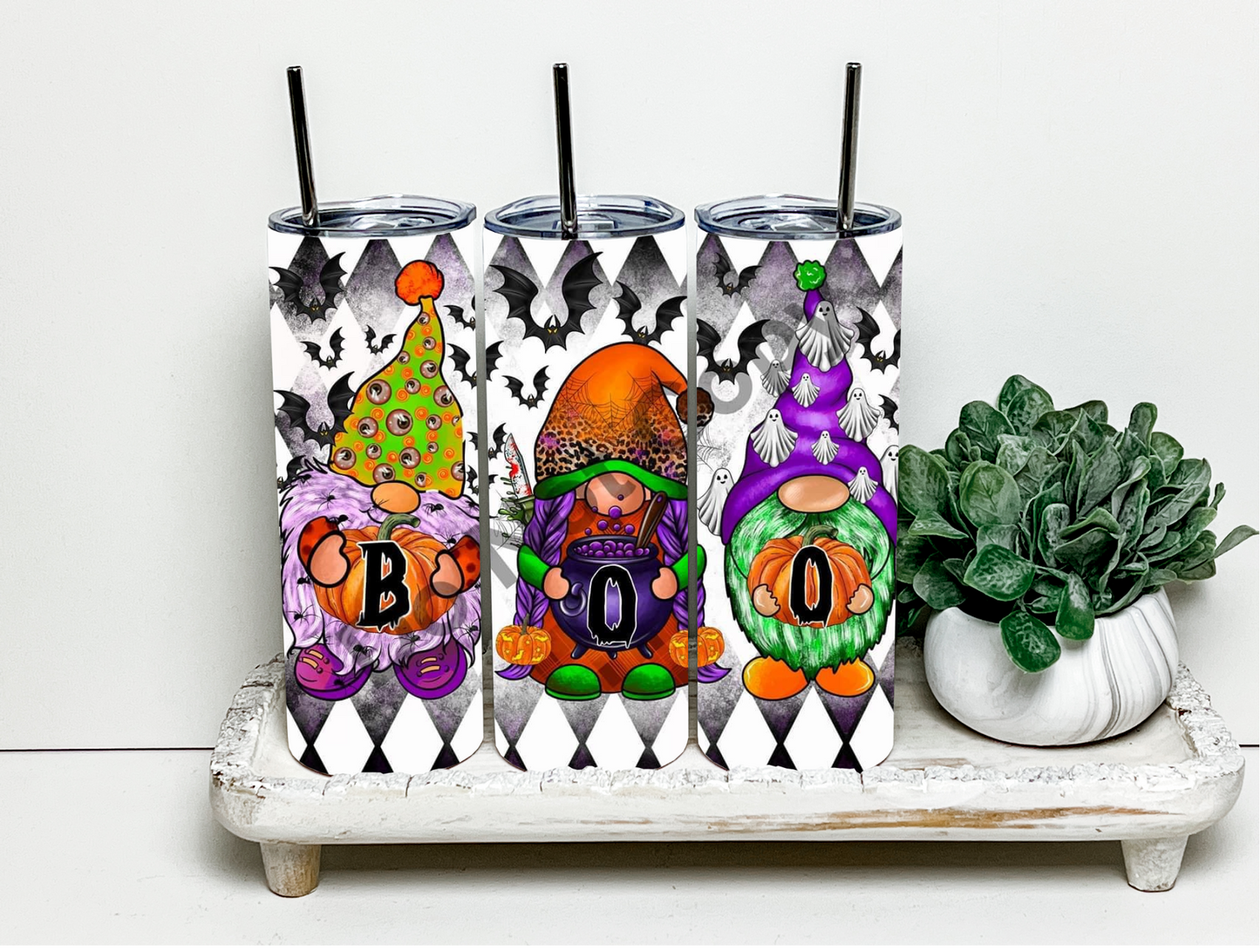 Halloween Boo Gnomes 20 oz Skinny Sublimation Tumbler