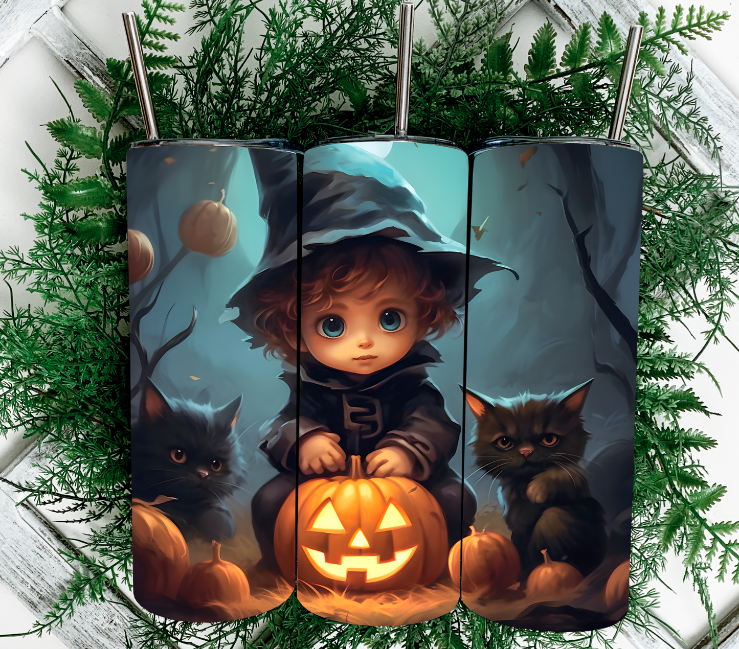 Halloween Girl with Cats 20 oz Skinny Sublimation Tumbler