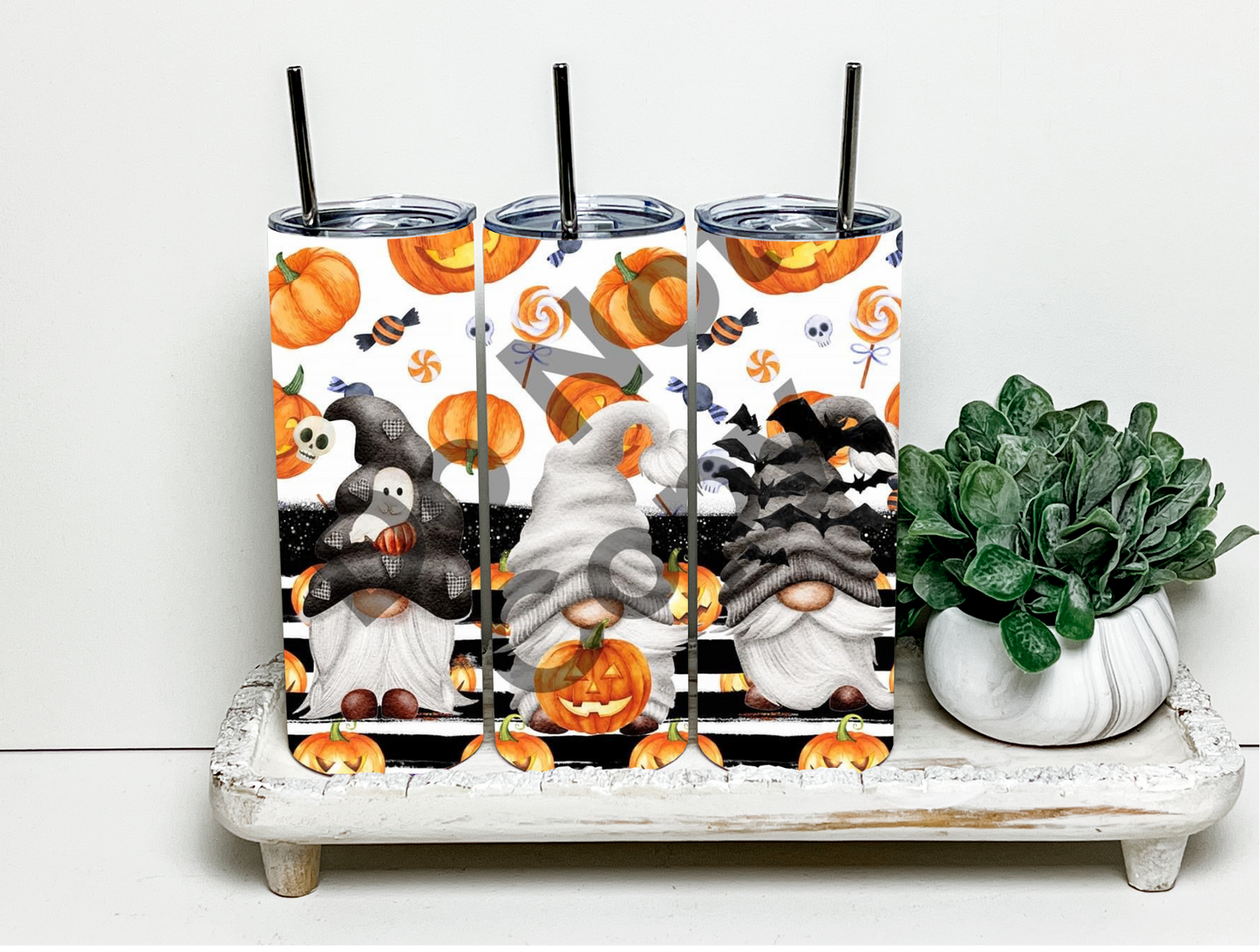 Halloween Trio of Gnomes 20 oz Skinny Sublimation Tumbler