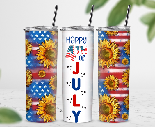 Happy 4th of July With Sunflowers20 oz Skinny Sublimation Tumbler