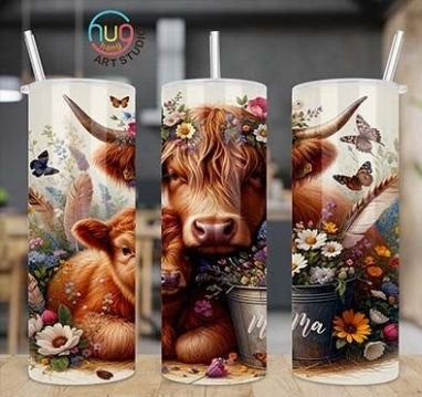 Happy Mother's Day Highland Cow 20 oz Skinny Sublimation Tumbler