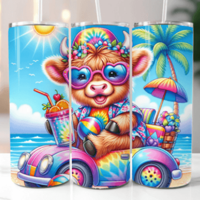 Highland Cow Beach 20 oz Skinny Sublimation Tumbler
