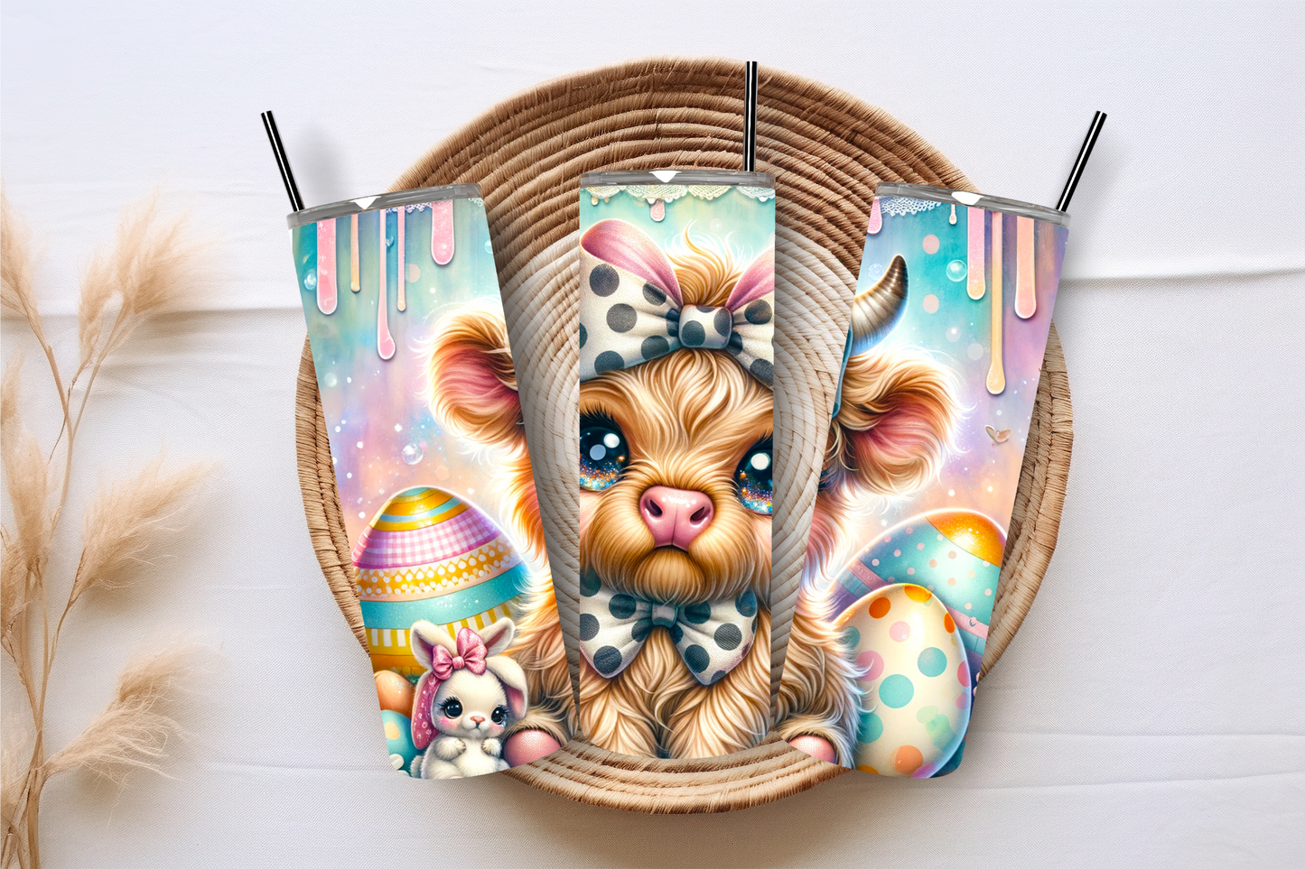 Brown Easter Adorable Highland Cow 20oz Sublimation Tumbler