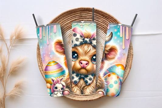 Brown Easter Adorable Highland Cow 20oz Sublimation Tumbler