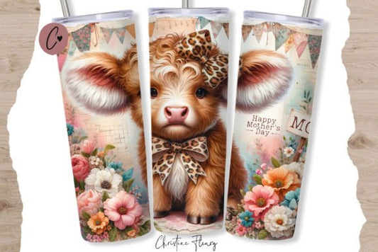 Highland Cow Mother's Day 20 oz Skinny Sublimation Tumbler
