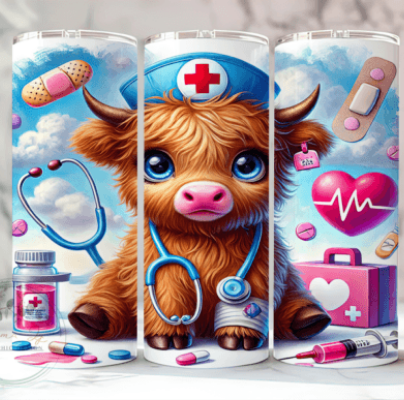 Highland Cow Nurse 20 oz Skinny Sublimation Tumbler