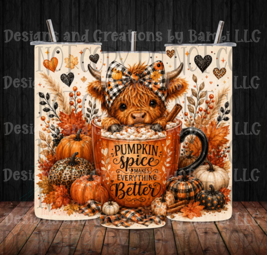 Highland Cow Pumpkin Spice 20oz Skinny Sublimation Tumbler