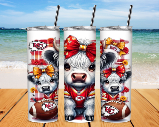 Highland Cow and KC Chiefs 20 oz Skinny Sublimation Tumbler